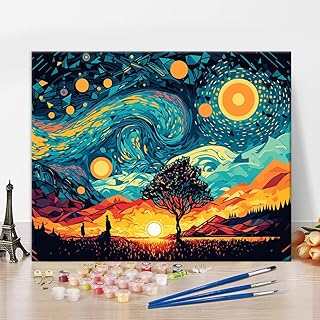 TUMOVO DIY Paint by Numbers, Moon Stars Paint by Numbers for Adults, Landscape with Mountains Landscape Art Painting Adult Paint by Numbers Kits on Canvas Paint by Numbers for Adults Beginner 16"x20"