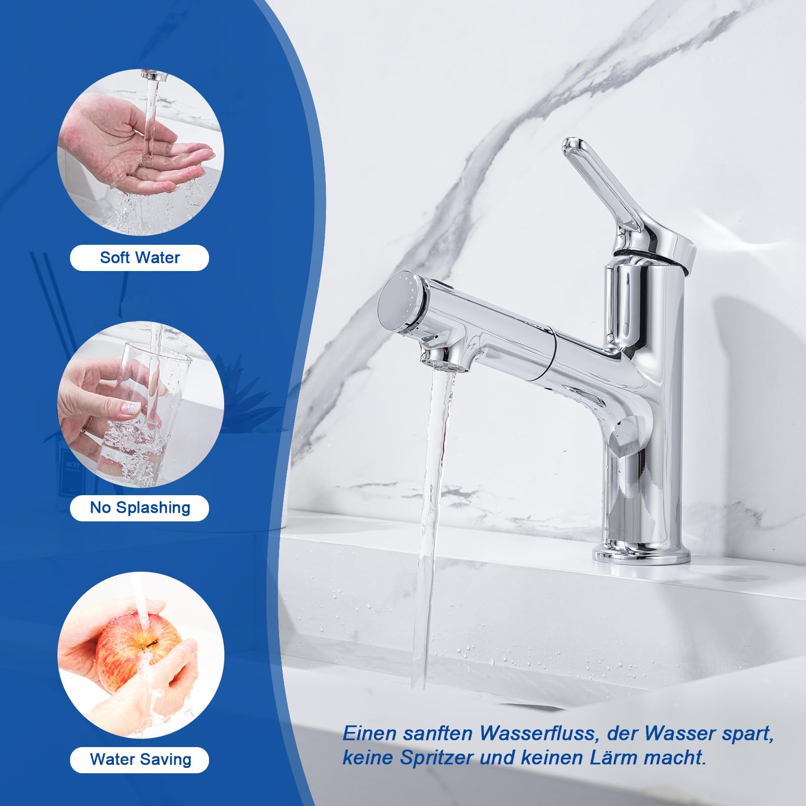 Rubinetto Bagno Lavabo Con Doccetta Estraibile a 3 Modalità, Miscelatore Lavabo Estraibile, Rubinetti Monocomando Bagno con Doccetta, Aeratore Rimovibile, Senza Piombo,Cromato