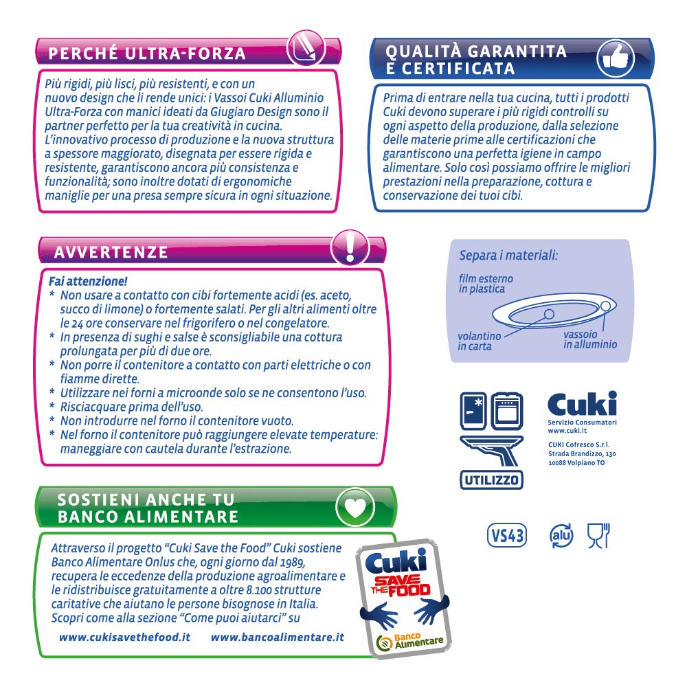Cuki Vassoi alluminio - Ultra Forza - con manici - 8 porz [VS43] - 12 vaschette (Multipack) Argento