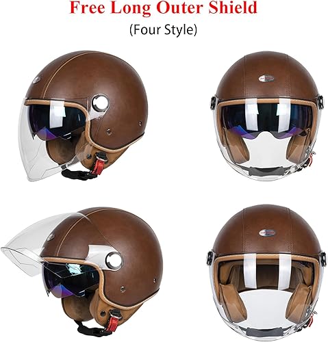 Miniatura 2 de Cascos de cara abierta para motocicleta, aprobados por el DOT, 3/4, casco para motoneta con visera dual, hebilla de liberación rápida, cascos para