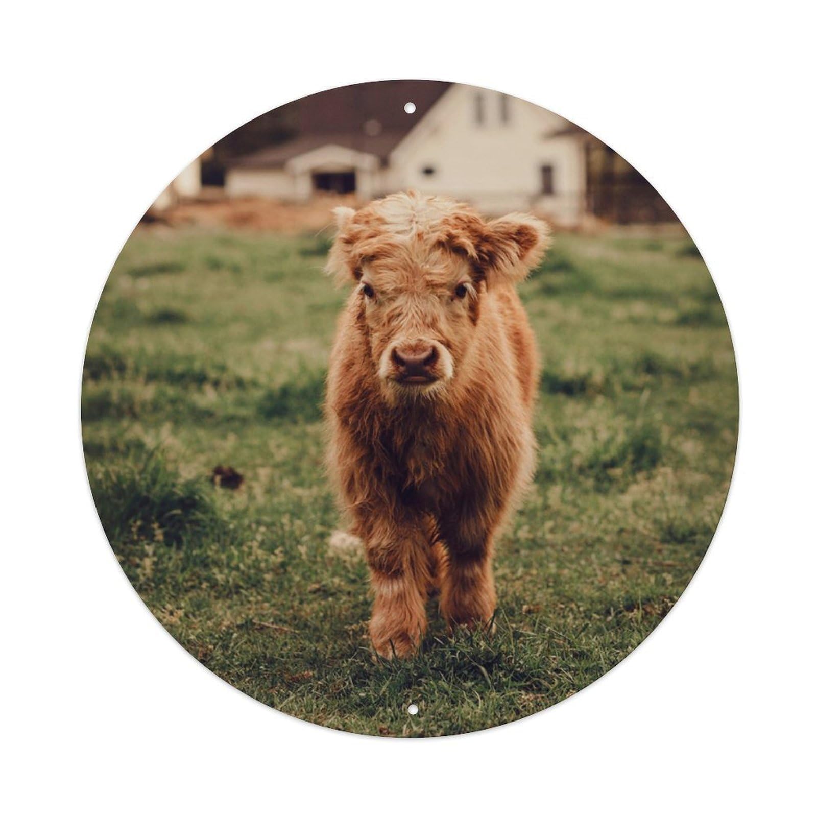Highland Cow Calf Rustic Farm Animal Photography Metal Tin Sign