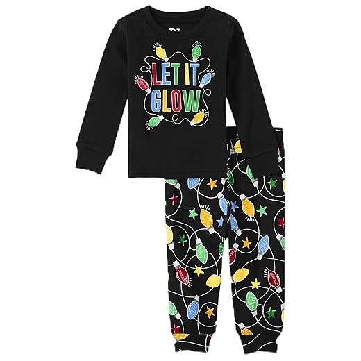 The Children's Place baby girls Family Matching Christmas Holiday Sets, Snug Fit 100% Cotton, Adult, Big Kid, Toddler, Pajama Set, Let It Glow, 5T US