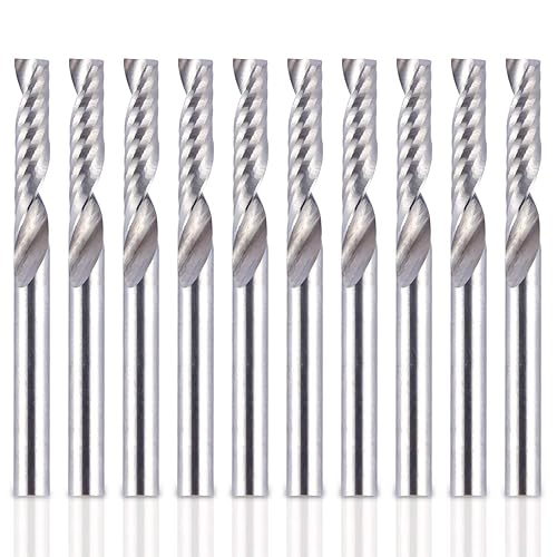HQMaster Brocas de enrutador CNC de vástago de 1/8 pulgadas, mango de 0.125 in, fresadora en espiral de una sola flauta, cortador de fresado, corte