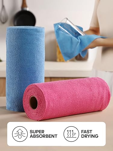 Miniatura 5 de itanso Tear-A-Rag Roll - Paquete de 50 paños de limpieza de microfibra de 12 x 12 pulgadas, toallas reutilizables para el hogar, auto y tienda (azul)