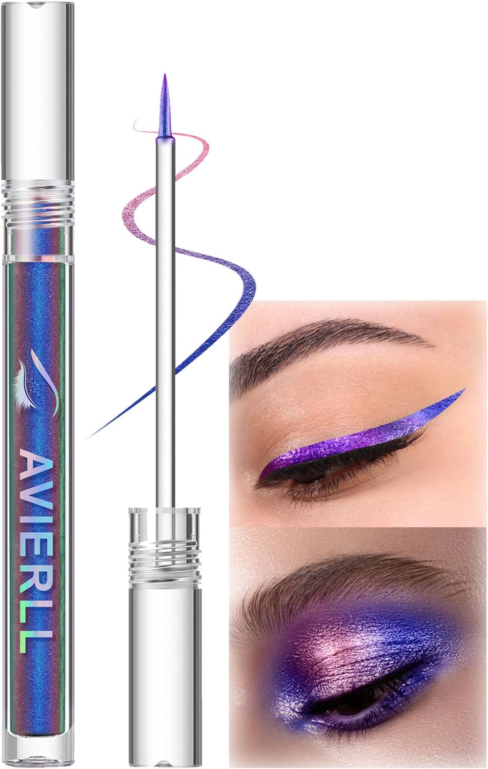 Chameleon Eyeliner Glitter Liquid Eyeliner Changing Long-lasting Holographic Glitter Multichrome Eye make-up Waterproof and Anti-Smudge, Ultra-Fine Tip, PURPLE BLUE GOLD