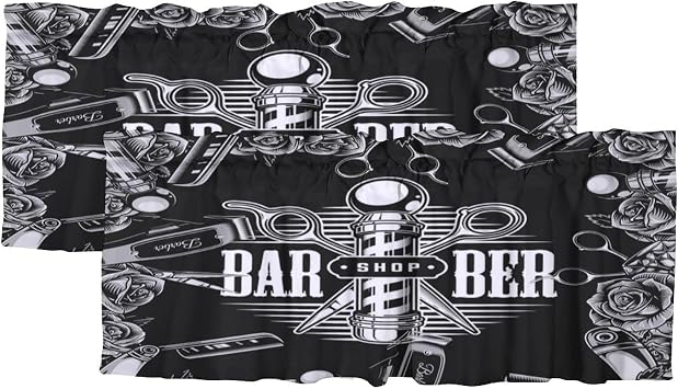 Brebasf Abstract Barbershop Curtain Valances Half Window Curtains Country Kitchen Curtains for Small Window Bathroom Farmhouse 54x18inch2Pcs