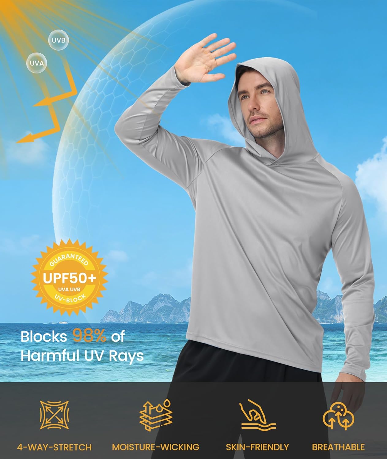 ZITY 3 Pack Men's Sun Protection Hoodie Shirt Fishing Shirts for Men UPF 50+ Long Sleeve Shirt Lightweight Rash Guard - Image 3