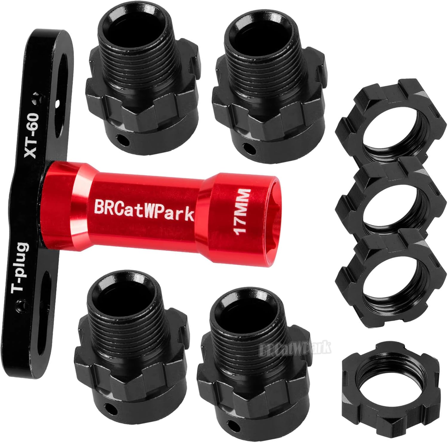 RC 17mm Wheel Hex 6mm Extended Wheel Hub Drive Upgrades Part for 1/10 E-Maxx/T-Maxx/E-Revo/Revo/Summit,4pcs Aluminum Hex Hub Adapters & Nuts w/Wrench,Replace Part #6469 5854,Black