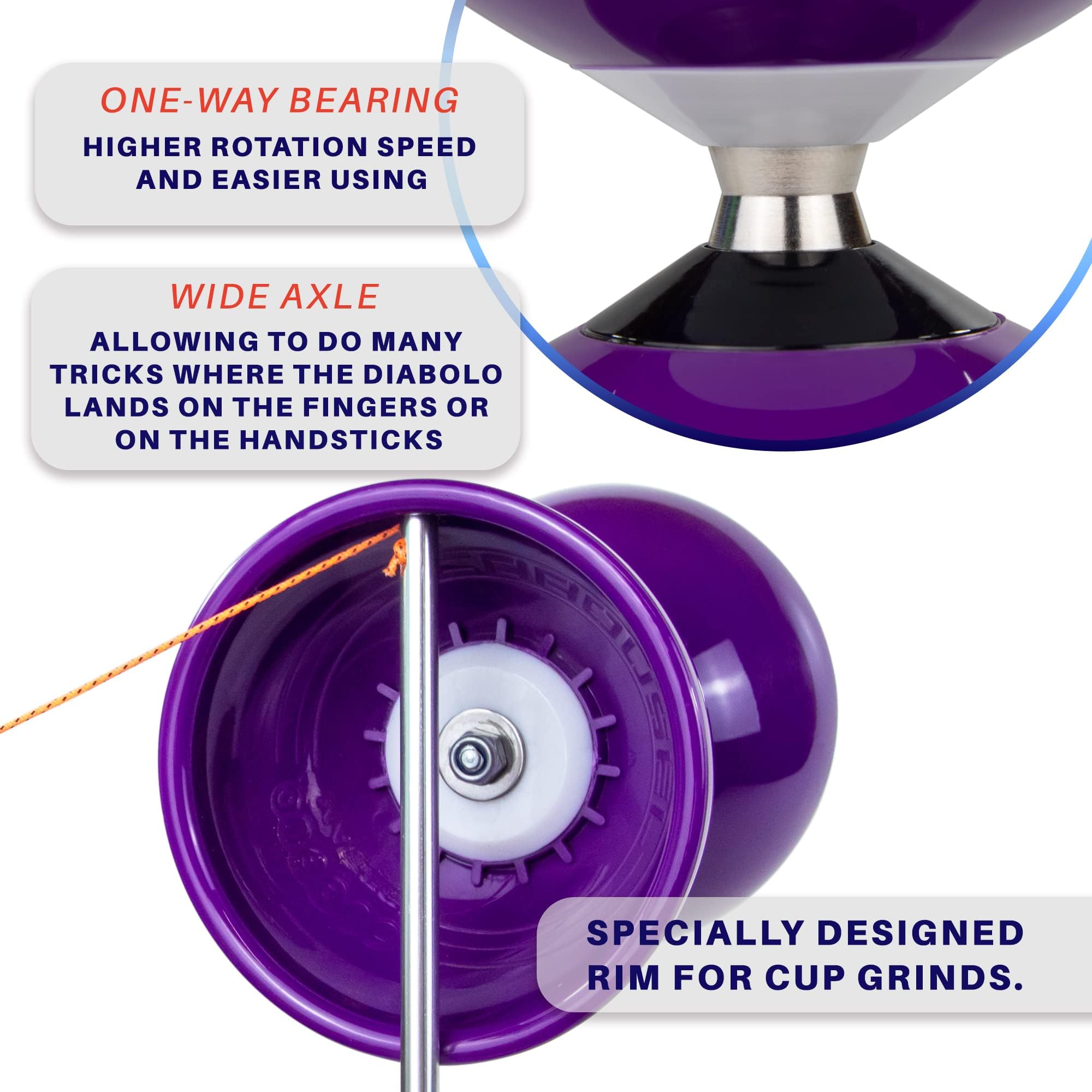 Juggle Dream Carousel Diabolo Jonglage Set - Essieu Triple Roulement à Billes + des Baguettes en Aluminium, et Vidéo d'apprentissage en Ligne (Violet)