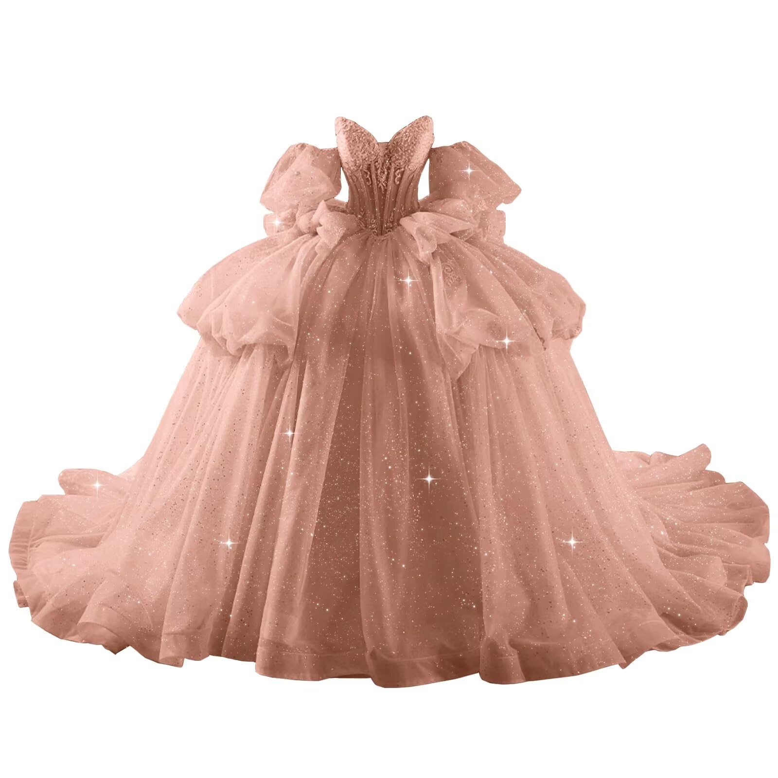 Youjiayi Lace Beaded Quinceanera Dresses with Sleeves Ruffle Tulle Sweet 16 Dress with Bow Layered Long Ball Gown for Women