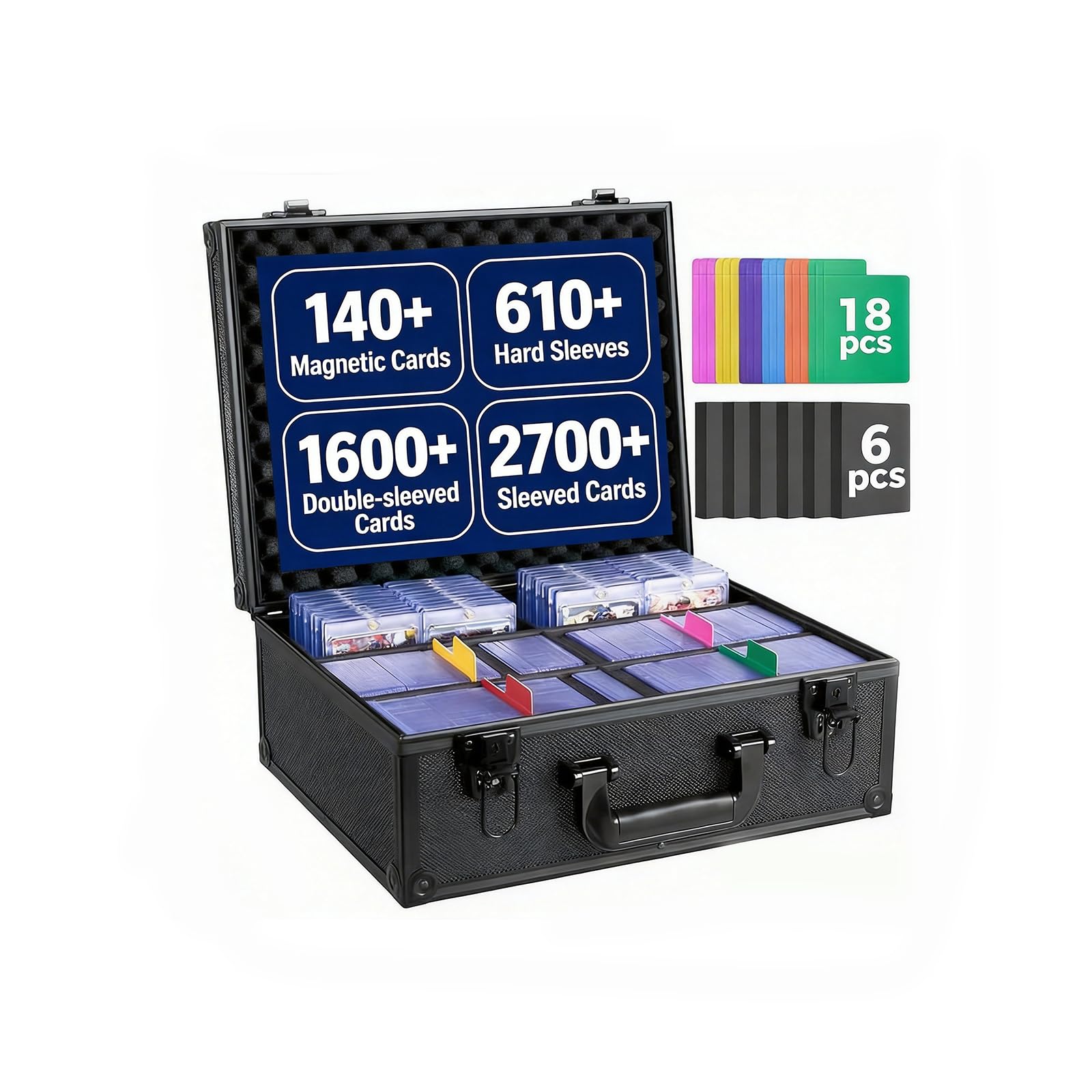 Trading Card Storage Box for 3" x 4" Top Loaders 610+, Sports Cards Case | Baseball Card Storage with 18 Color Separators & 6 Foam Dividers, Card Box Fits Toploaders, Hard Sleeves, Magnetic Holder
