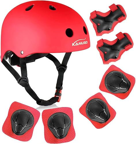 Miniatura 7 de KAMUGO - Casco de bicicleta para niños, casco para niños pequeños de 2 a 8 años, para niños y niñas, con equipo de protección deportiva, rodilleras,