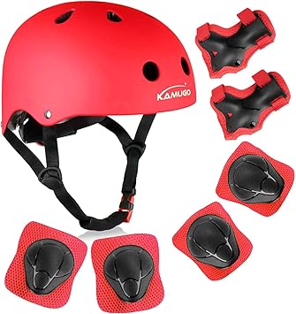 KAMUGO Kids Bike Helmet, Toddler Helmet for Ages 2-8 Boys Girls with Sports Protective Gear Set Knee Elbow Wrist Pads for Skateboard Cycling Scooter Rollerblading