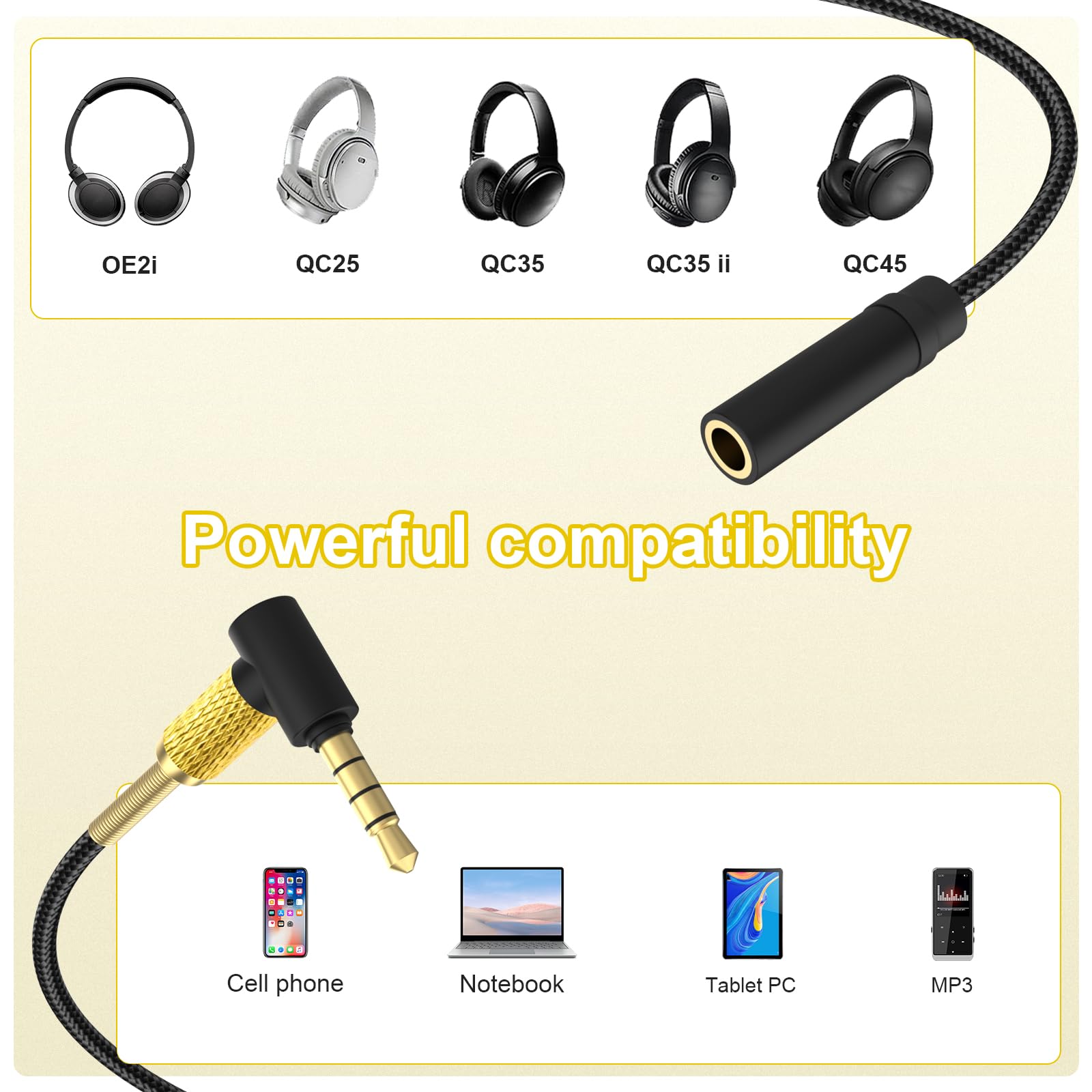 Cavo di prolunga per cuffie con controllo mute e volume, compatibile con cuffie Bose 700 QC45 QC35ii QC35 QC25, cavo audio da 3,5 mm maschio a femmina, 2 m