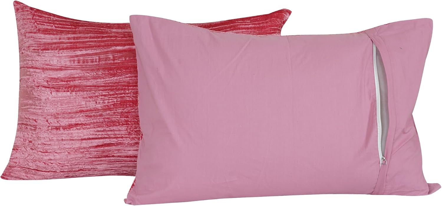 Luxe Boho Decor Crushed Doona Bedding Art Solid Hippie Stylish UO Large Unique Velvet Pillow Cover Set of 2 (Crush-Pink, 12x16 Inches)