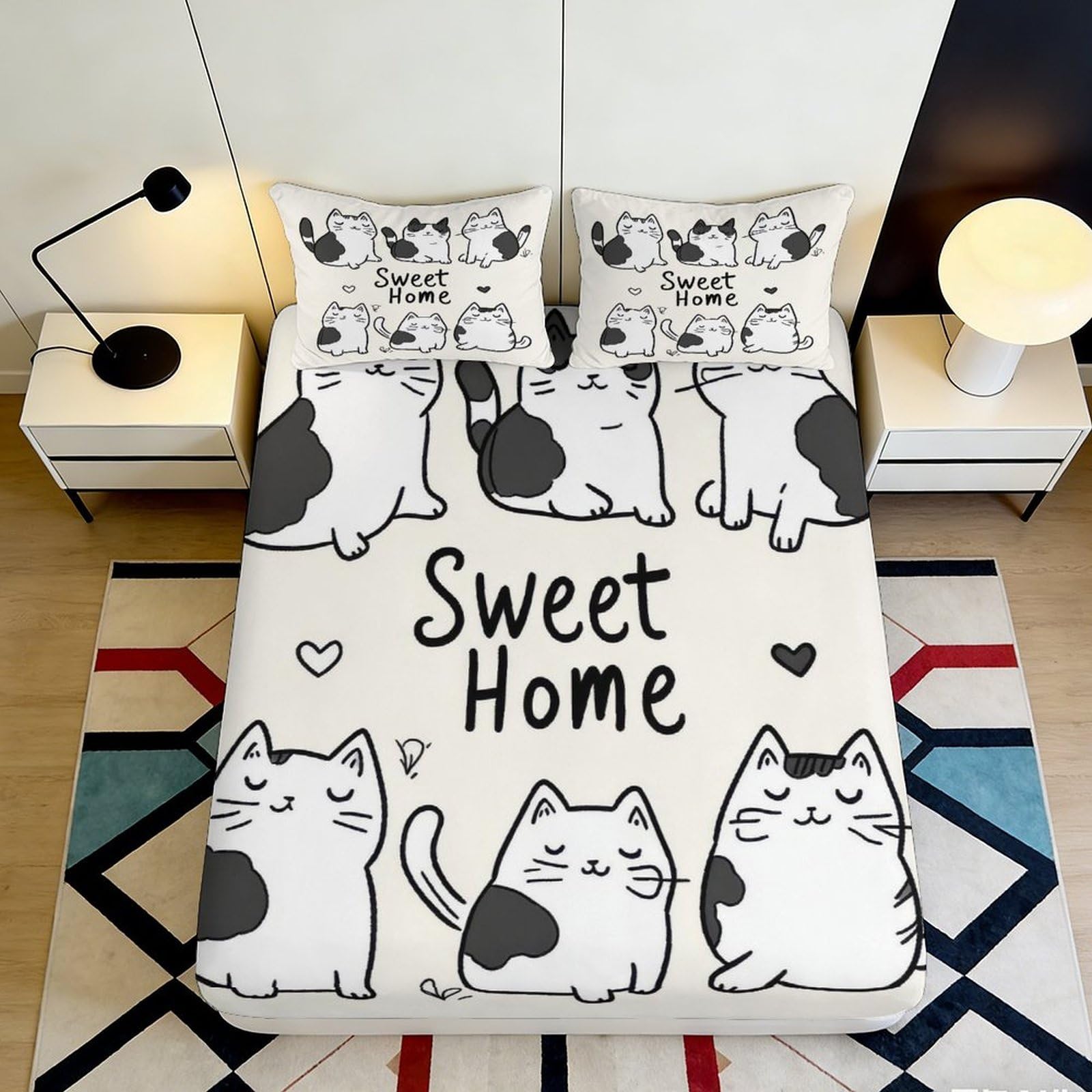 3D Printed Cat Pattern Fitted Sheet Microfiber Deep Pocket Bedroom Bedding Cat Mattress Fitted Cover for Adults Teens 140x200x25cm