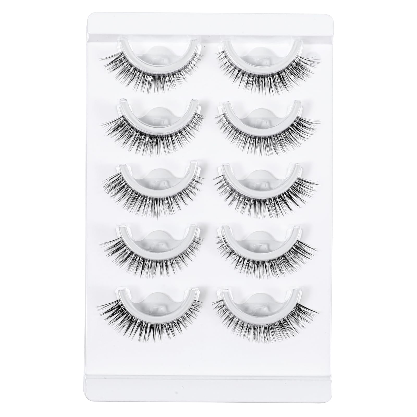 5 Paires Faux Cils Autoadhésifs Look Naturel Cil Pressés Sans Colle Réutilisables Pré-collés Imperméables Effet Œil de Chat Bandes de Cils 10-15mm