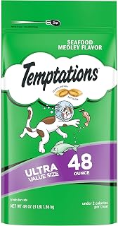 Temptations Classic Crunchy & Soft Seafood Medley Cat Treats, 48 oz Stay-Fresh Pouch - Low-Calorie, Nutritionally Complete Snacks