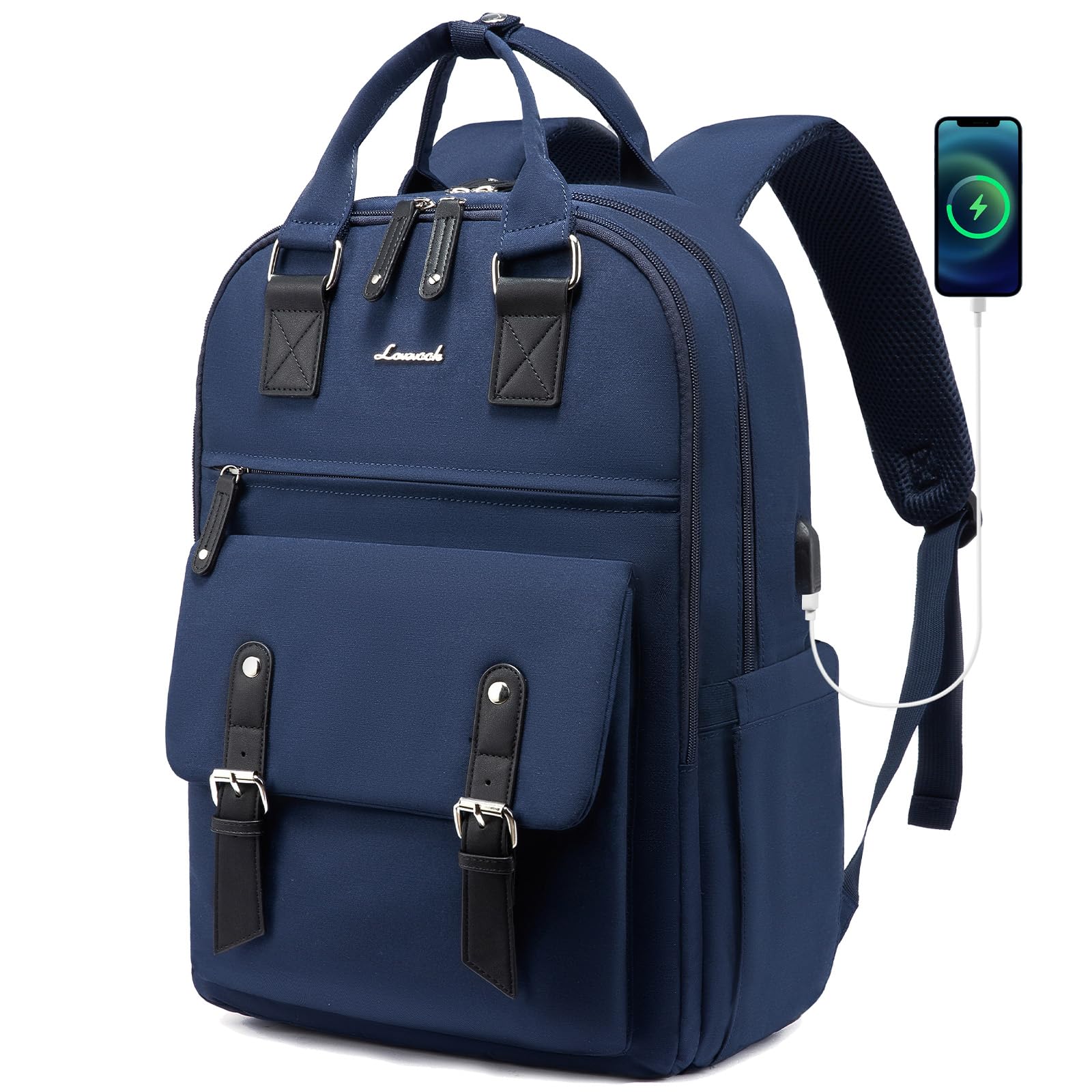 LOVEVOOK Laptop Backpack for Women,Vintage Work Business Travel Backpack with USB Charging Port,Teacher Doctor Nurse Computer Bag Purse College Backpack,17 Inch,Blue-Black