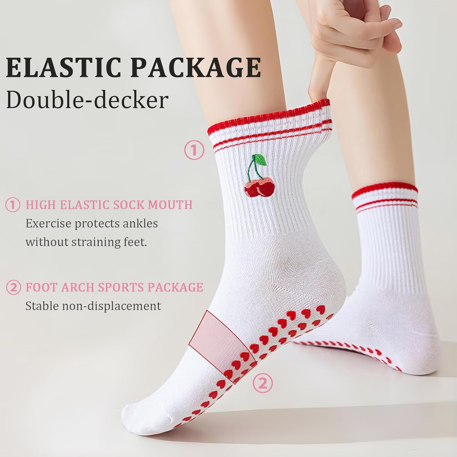 3PCS Pilates Socks for Women with Grips, Non-Slip Yoga Socks for Barre, Workout, Hospital | Cute Grippy Crew Socks - Image 4