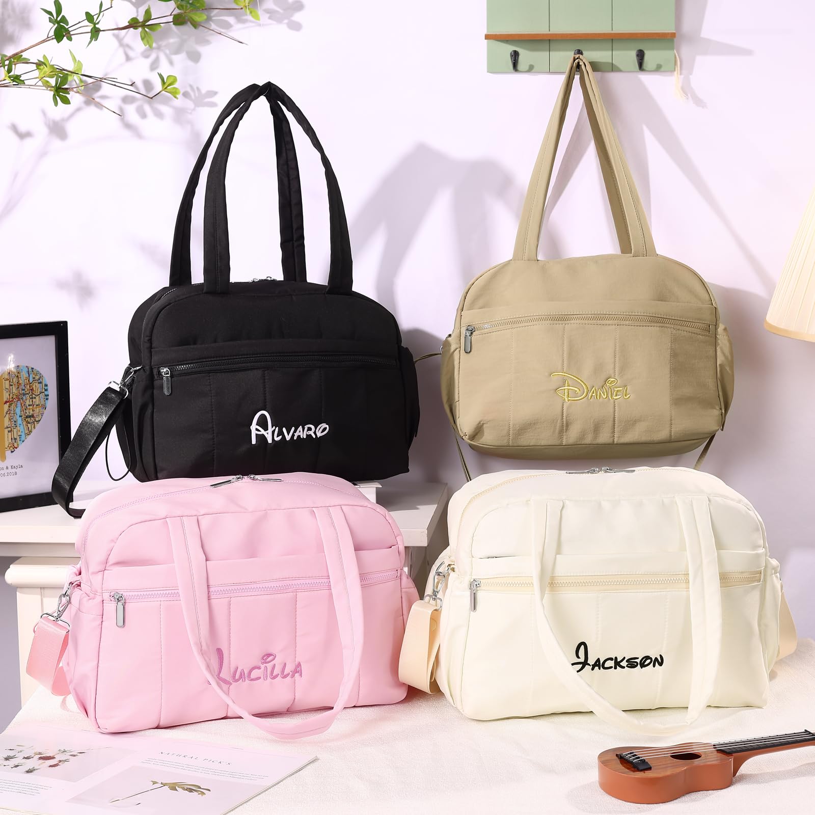 Borsa da Viaggio Personalizzata con Nome per Uomo Donna Borsa Sportiva Yoga Viaggi d'affari Grande A mano Crossbody tracolla Regalo Personalizzato (rosa)