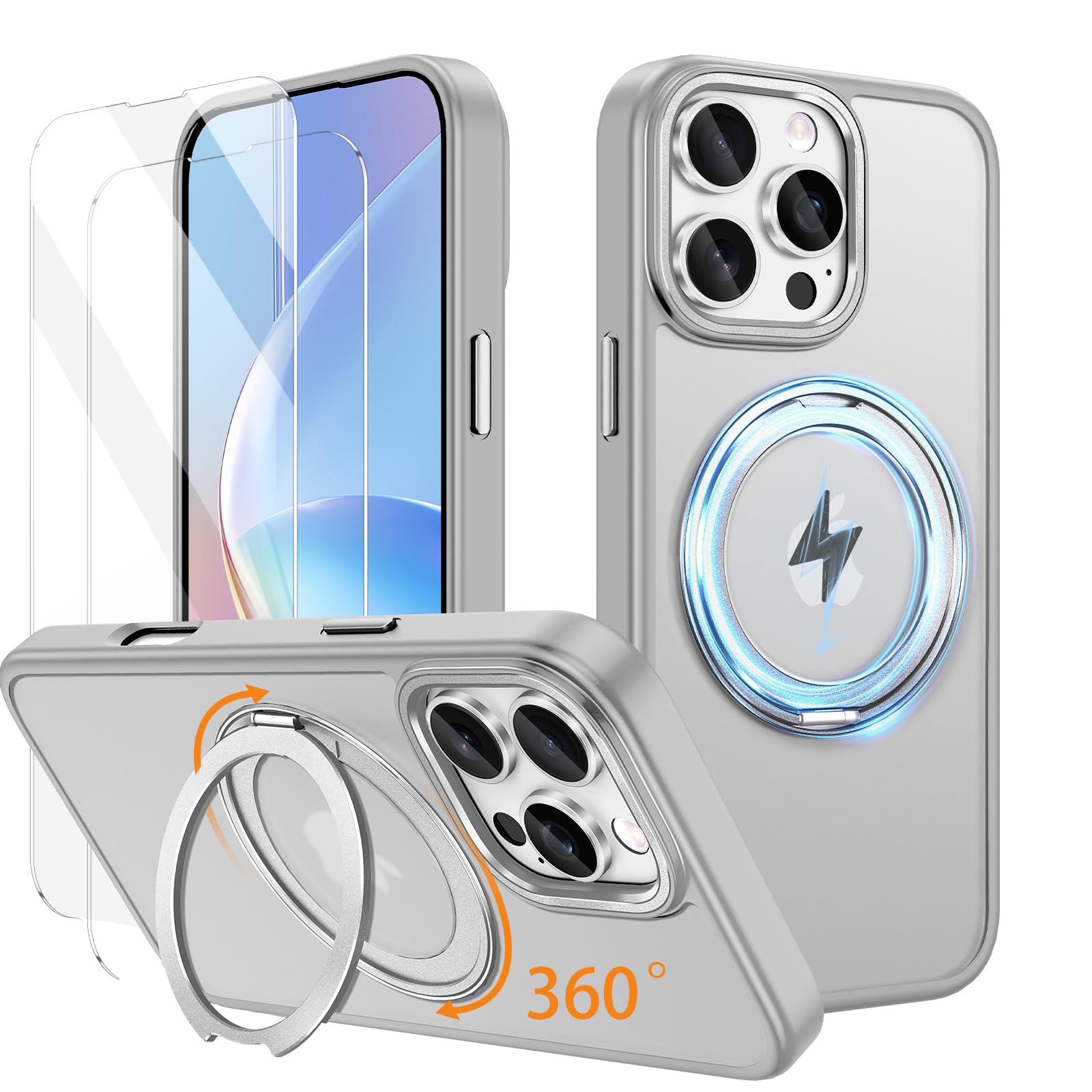 Fingic Custodia per iPhone 16 [con supporto ad anello a 360