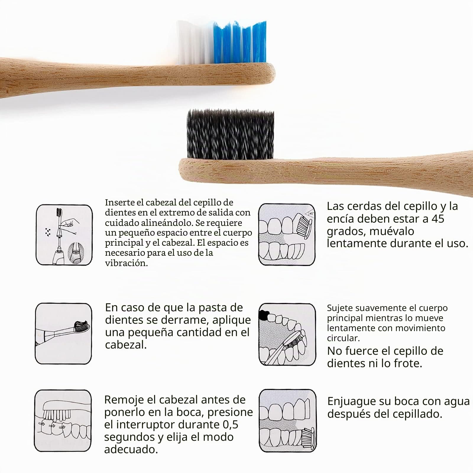 Fayet Bamboo Smart Sonic - Cepillo de dientes eléctrico IPX8, impermeable, ligero, automático, ecológico, 5 modos