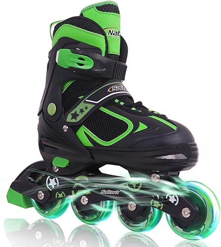 Nattork Patines en línea ajustables para niños con rueda iluminada, cuchillas iluminadoras para exteriores e interiores, patines para niños y niñas,
