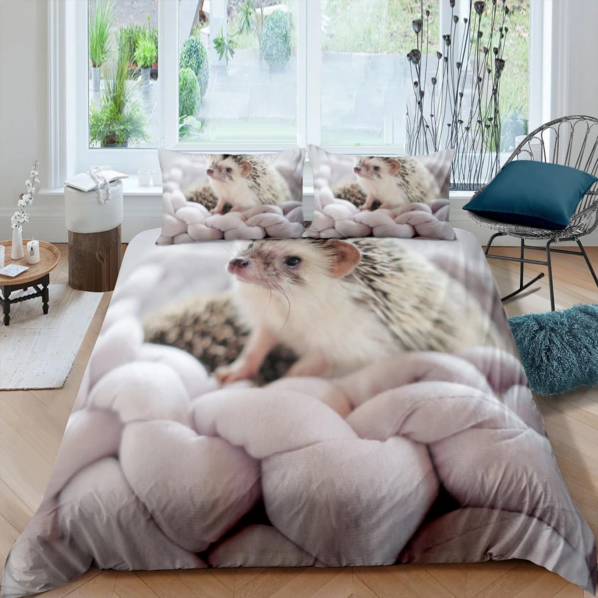 QBIDCSX Bedding Sets Single Hedgehog Bedding Sets Single Koala Duvet Cover 200x200cm with Zipper Closure, Hypoallergenic Quilt Cover with 2 Pillowcase for Boys Kids Girls