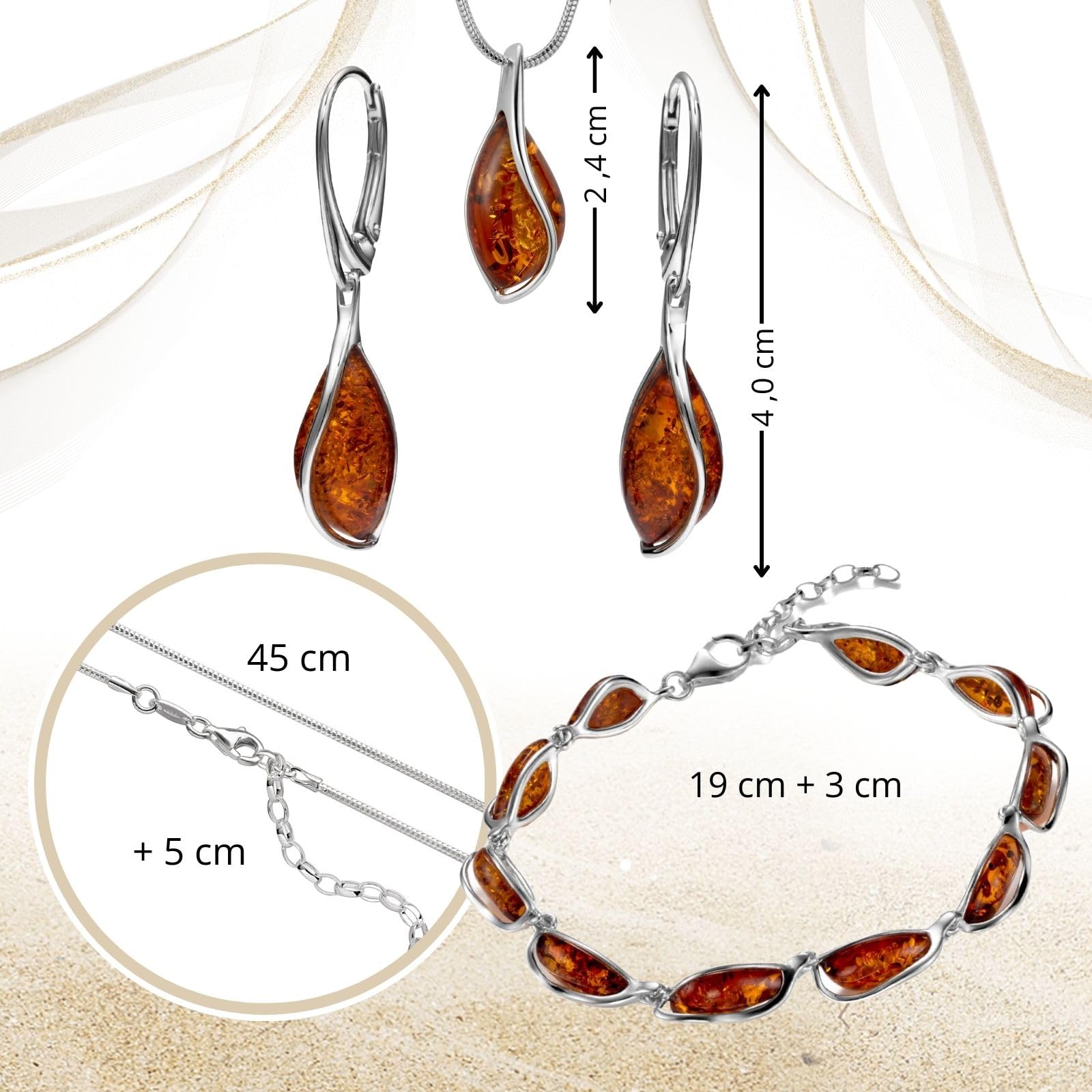 Copal Parure Di Gioielli Per Donna Con Ambra A Goccia In Argento 925