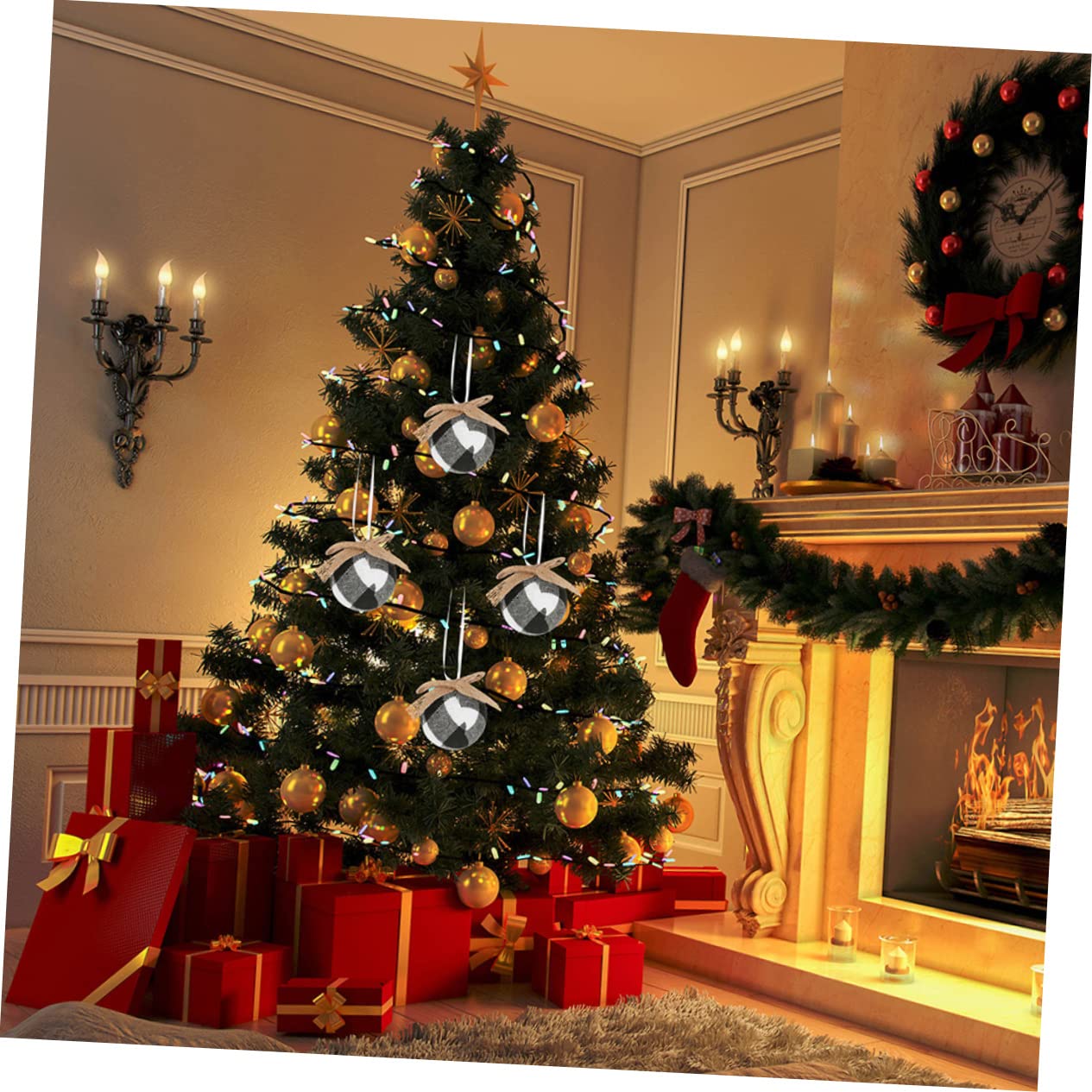 PRETYZOOM 5 Juegos Bola De Tela De Cuadros Navideños Decoraciones Luces De Navidad Al Aire Árbol De Navidad Adornos Guirnalda Oro Bolas De Navidad Espuma 12 Uds * 5