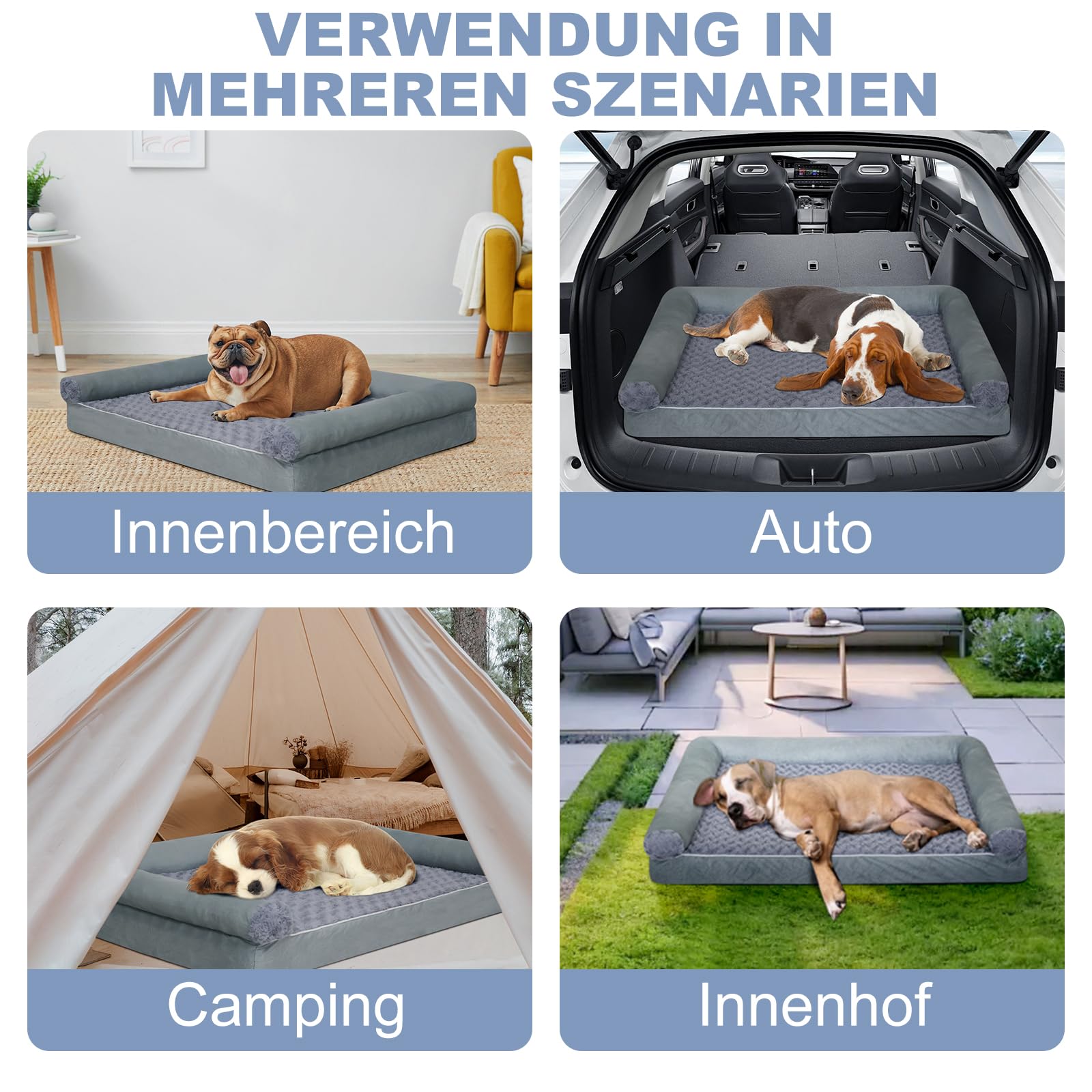 Cama ortopédica para perros, cojín impermeable para perros con espuma viscoelástica de cartón de huevos y cojín en forma de U, lavable y extraíble, sofá gris para perros con base antideslizante, 90 x