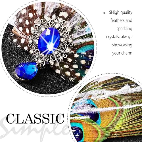 Miniatura 6 de Tocado de plumas de los años 20 con clip de plumas de pavo real, diadema de plumas de diamantes de imitación, accesorios para la cabeza de cóctel