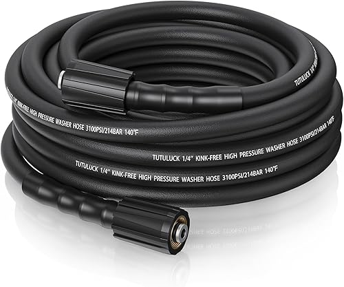 Miniatura 9 de Manguera de lavado a presión súper flexible resistente a las torceduras para evitar fugas, 50 pies, negro 1/4 pulgadas, hilos M22 3100 PSI Lavadora