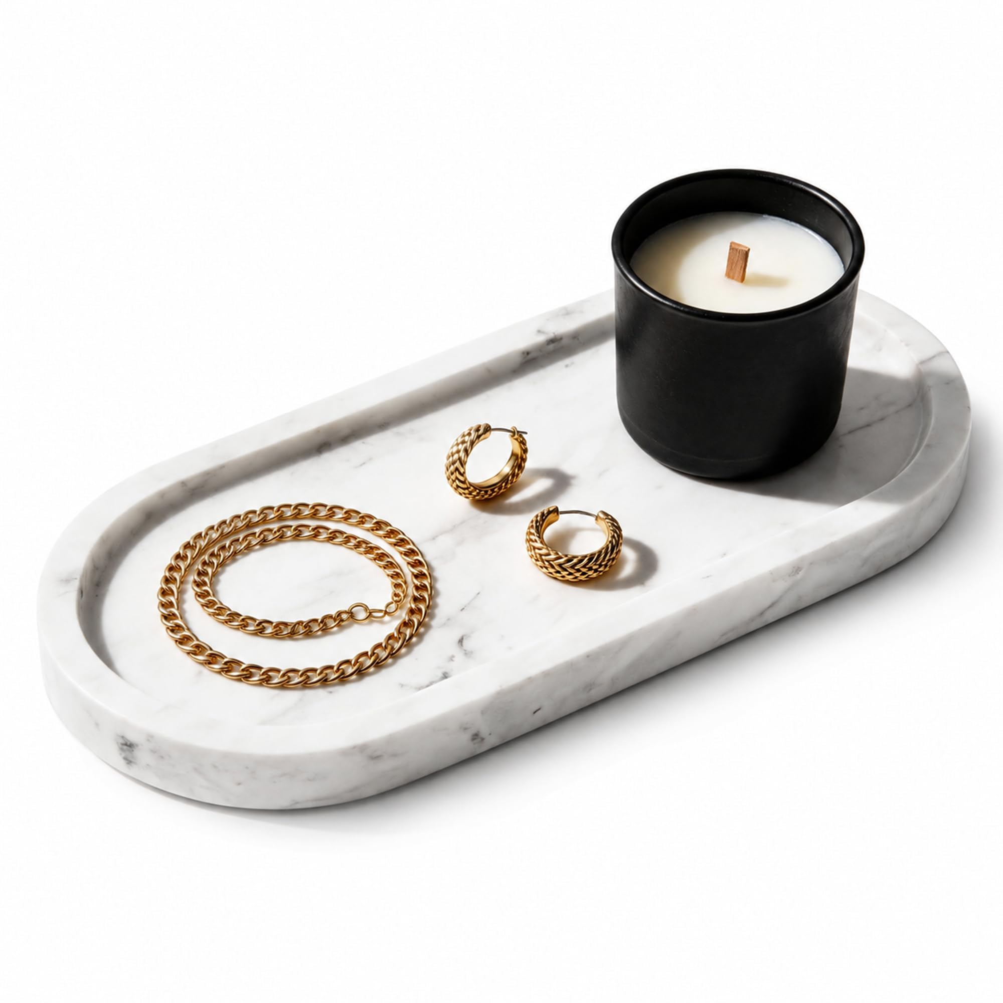 Plateau de salle de bain, Plateau de maquillage en marbre organisateur de décoration ovale Plateau pour bijoux Rangement, Convient pour salle de bain, cuisine, rangement et décoration à la