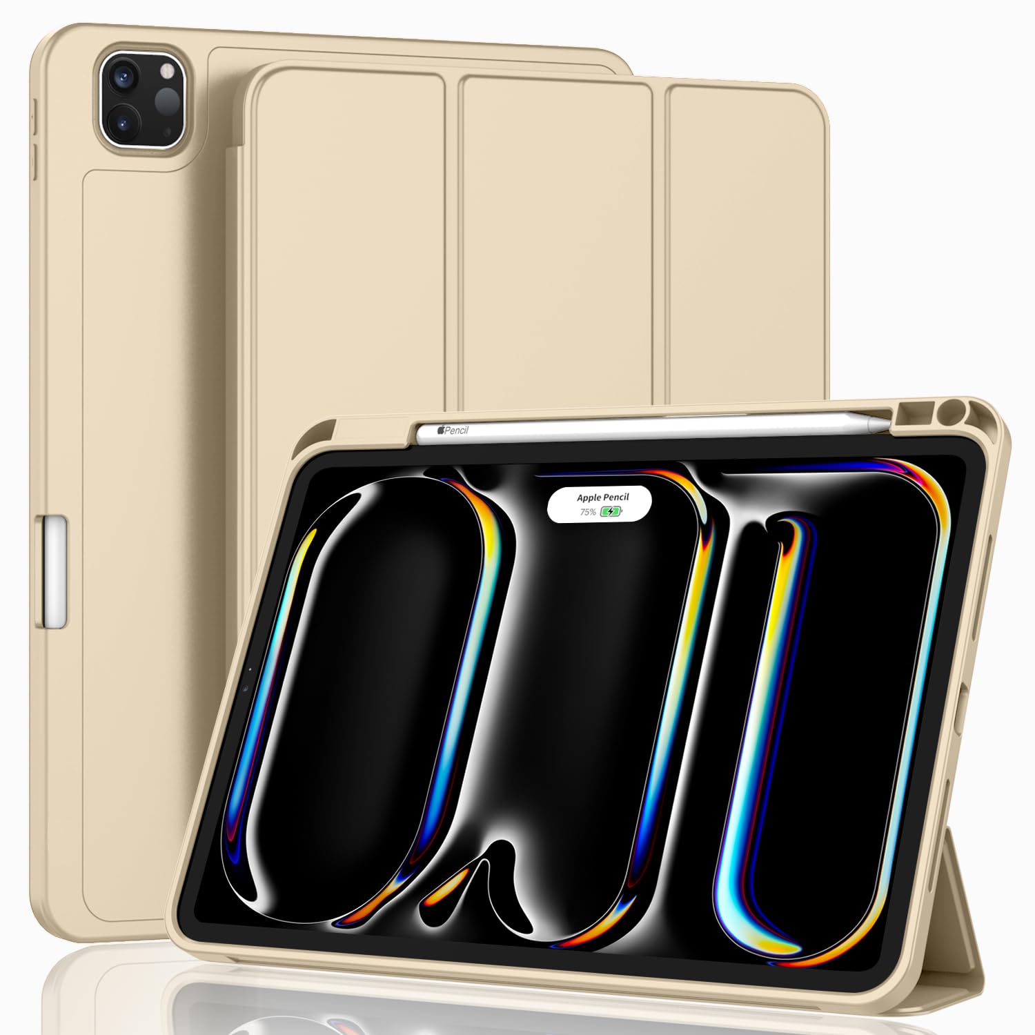 ZryXal New iPad Pro 13 Inch Case (M5) 2025 / (M4) 2024 with Pencil Holder, Smart iPad Case [Support Pencil Pro and Pencil (USB-C)], Support Touch ID and Auto Wake/Sleep (Champagne Gold)