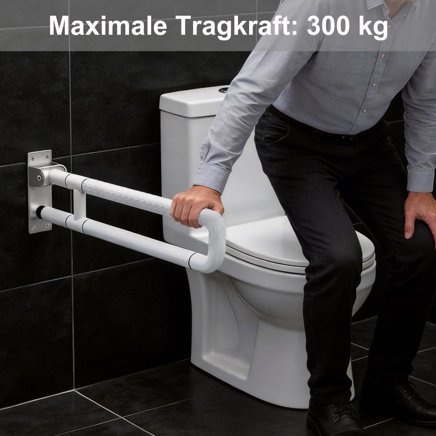 75cm WC haltegriffe, Faltbarer Stützleiste für Toilette und Badezimmer, Hartschaltsstütze 300~350 kg, Edelstahl mit ABS rutschfester Oberfläche für Senioren und Menschen mit Behinderungen