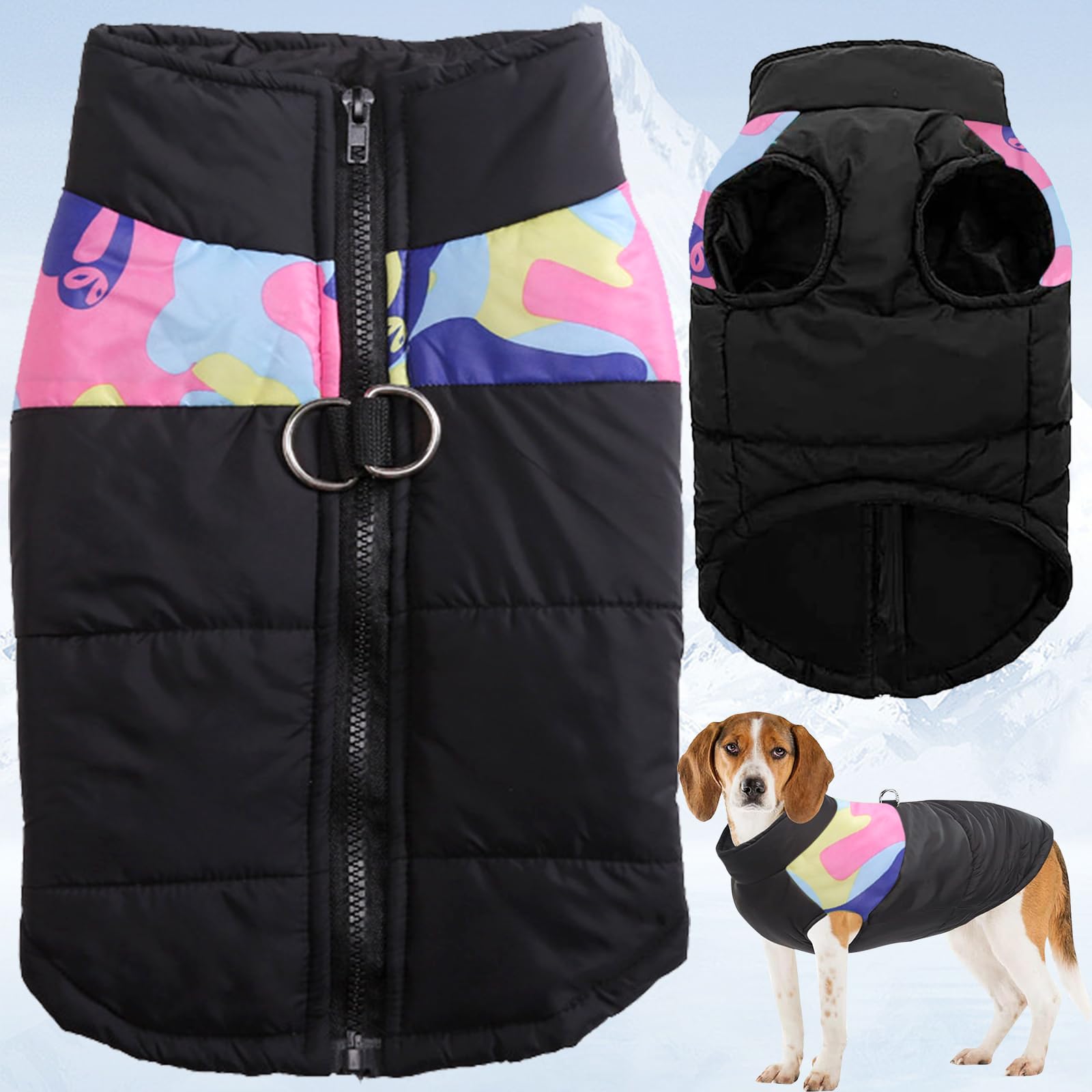 Perro Chaleco Impermeable, Abrigo para Perros Chaqueta Cálida, Chaleco para Mascotas con Arnés con Anillo En D Invierno Ropa Abrigos Chaquetas, para Perros Pequeños y Medianos(Semi Camuflaje Rosa)