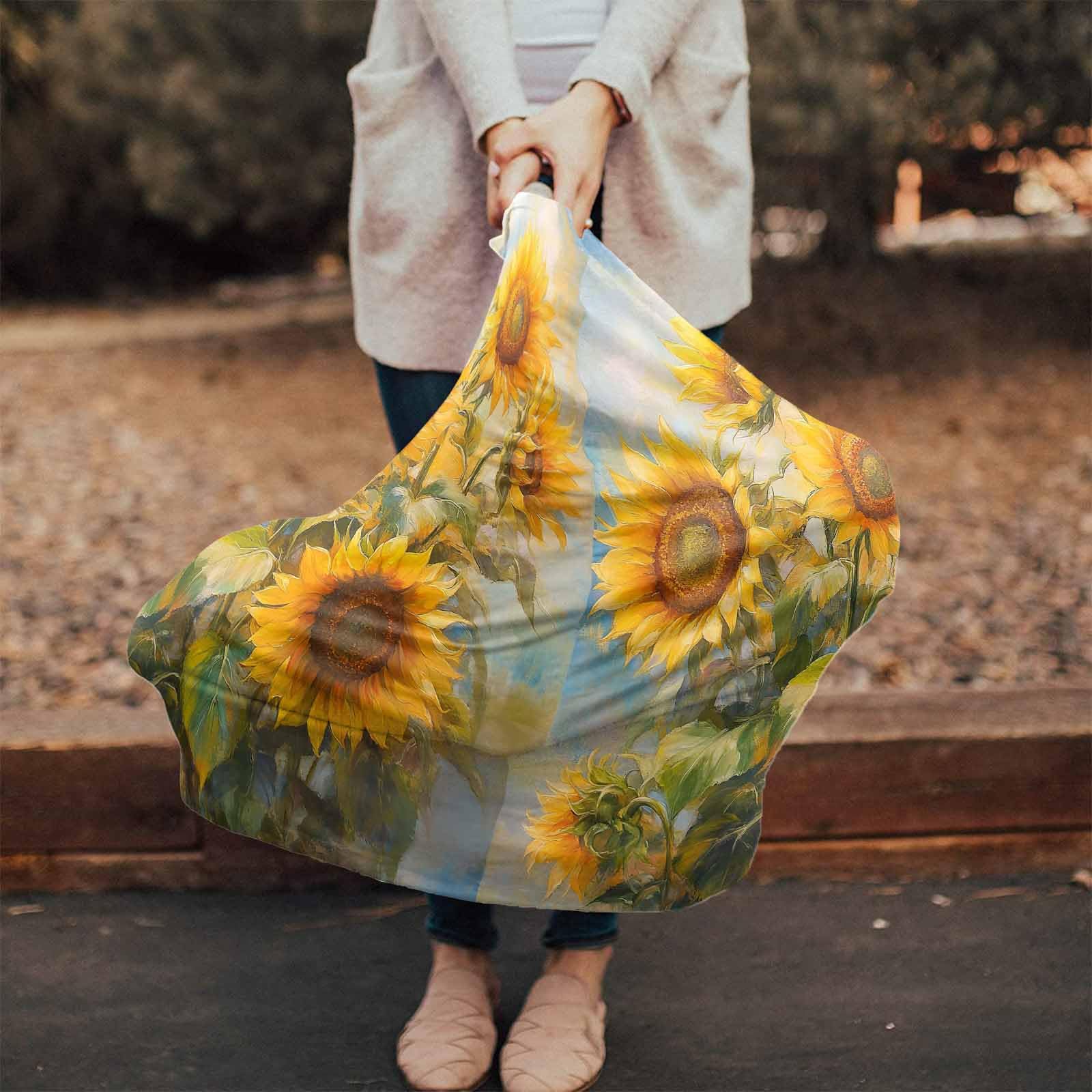 Nursing Cover for Breastfeeding Scarf, Farmhouse Watercolor Painting Sunflowers Sky Baby Car Covers Super Soft Multi Use for Canopy Shopping Cart Cover Blanket Stroller Cover