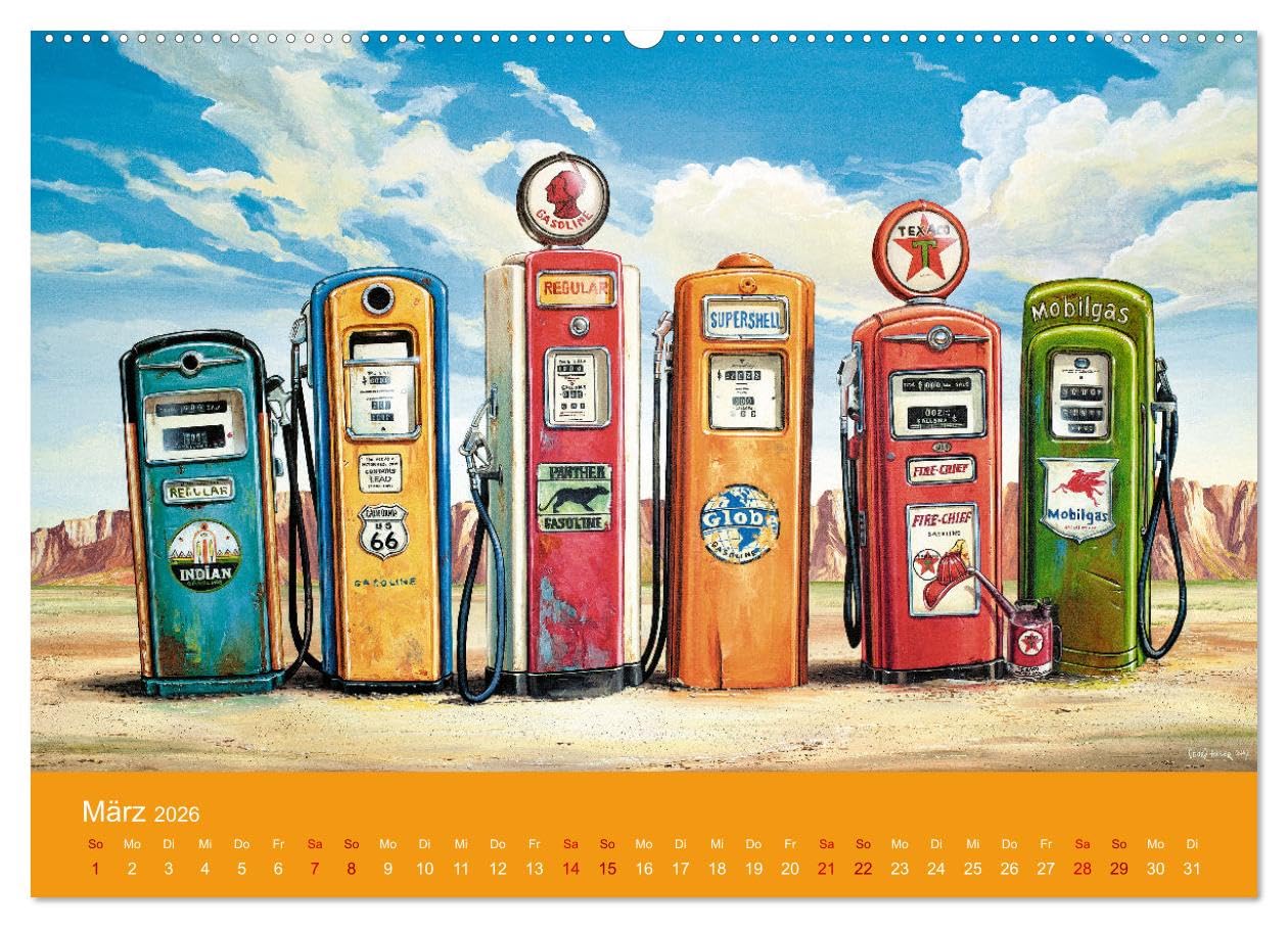Route US 66 Momente Gemälde von Georg Huber (hochwertiger Premium Wandkalender 2026 DIN A2 quer), Kunstdruck in Hochglanz: Amerika Impressionen (CALVENDO Mobilitaet)