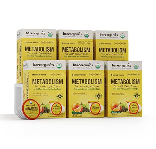 BareOrganics TÉ METABOLISMO (Orgánico) con Superalimentos y Probióticos (Compatible con Keurig K-Cup) 60CT