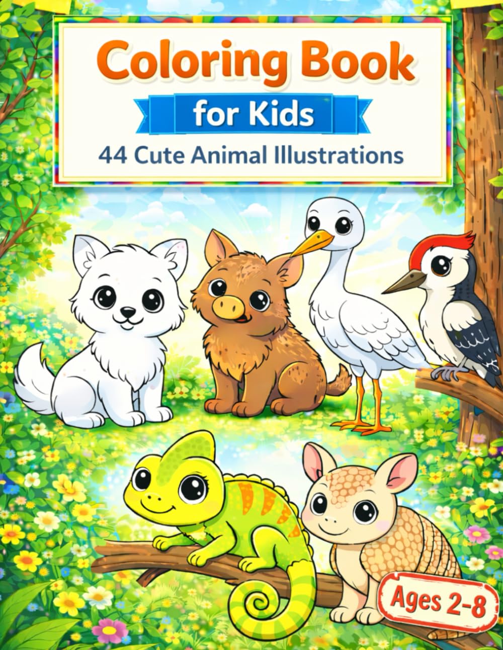 Coloring Book for Kids: 44 Cute Animal Illustrations