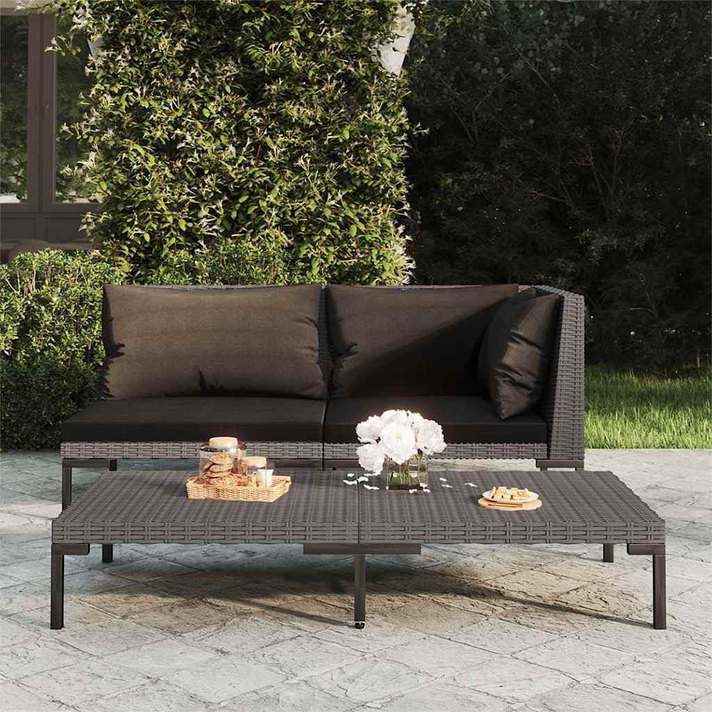 Sofa ogrodowa polirattanowa w połowie okrągła, 70 x 70 x 61 cm, ciemnoszara | Stalowa rama malowana proszkowo, zdejmowane czarne poduszki, wodoodporne, łatwe do czyszczenia