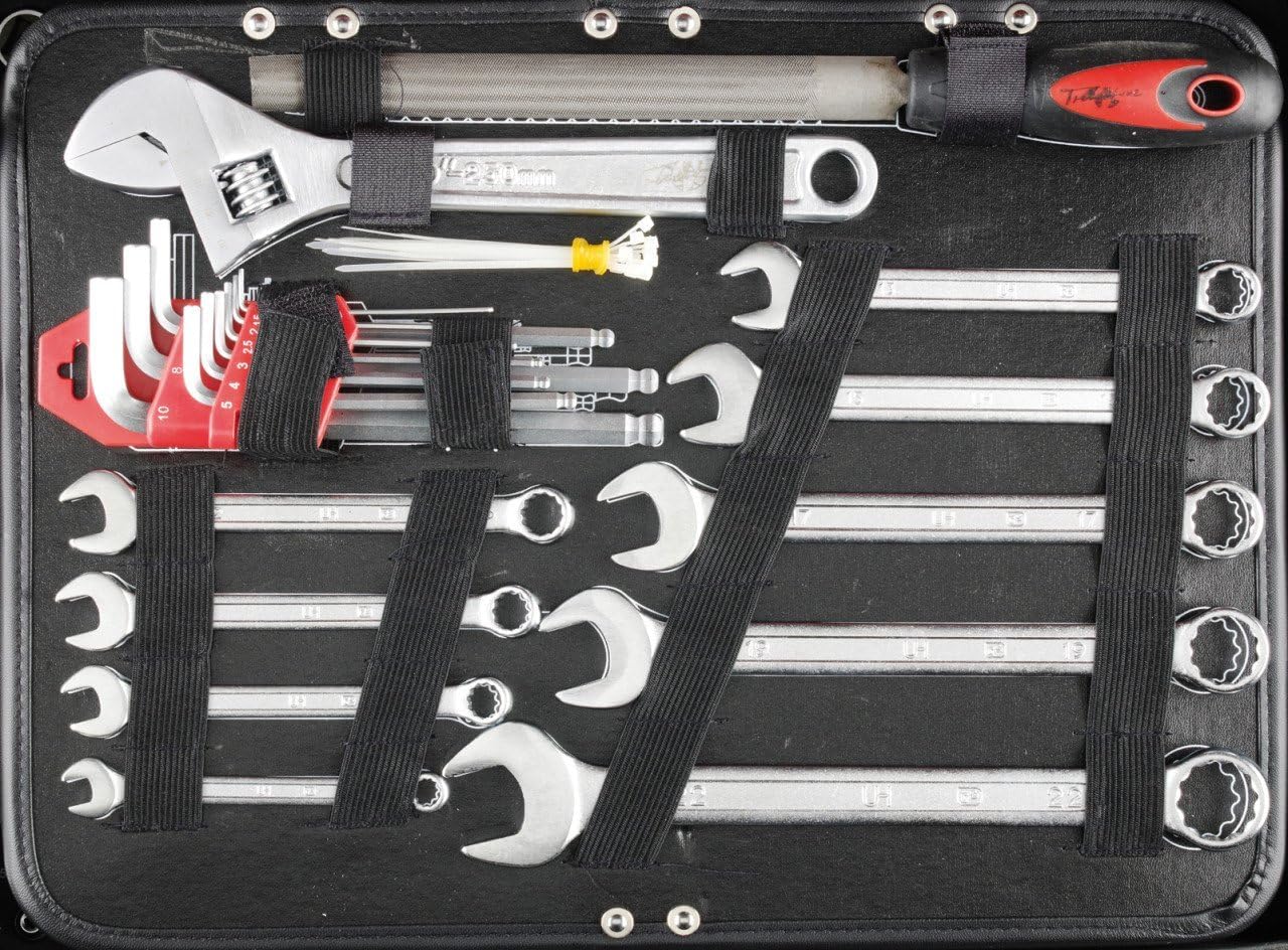 Close-up of wrenches and hex keys in the tool kit
