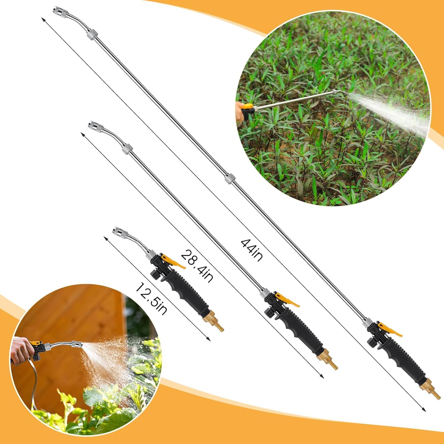 Varita pulverizadora universal de latón de 111.8 cm, 3/20.3 cm y 1/10.2 cm, piezas de rociador de acero inoxidable con válvula de cierre y 2 abrazaderas de manguera, varitas de pulverización para