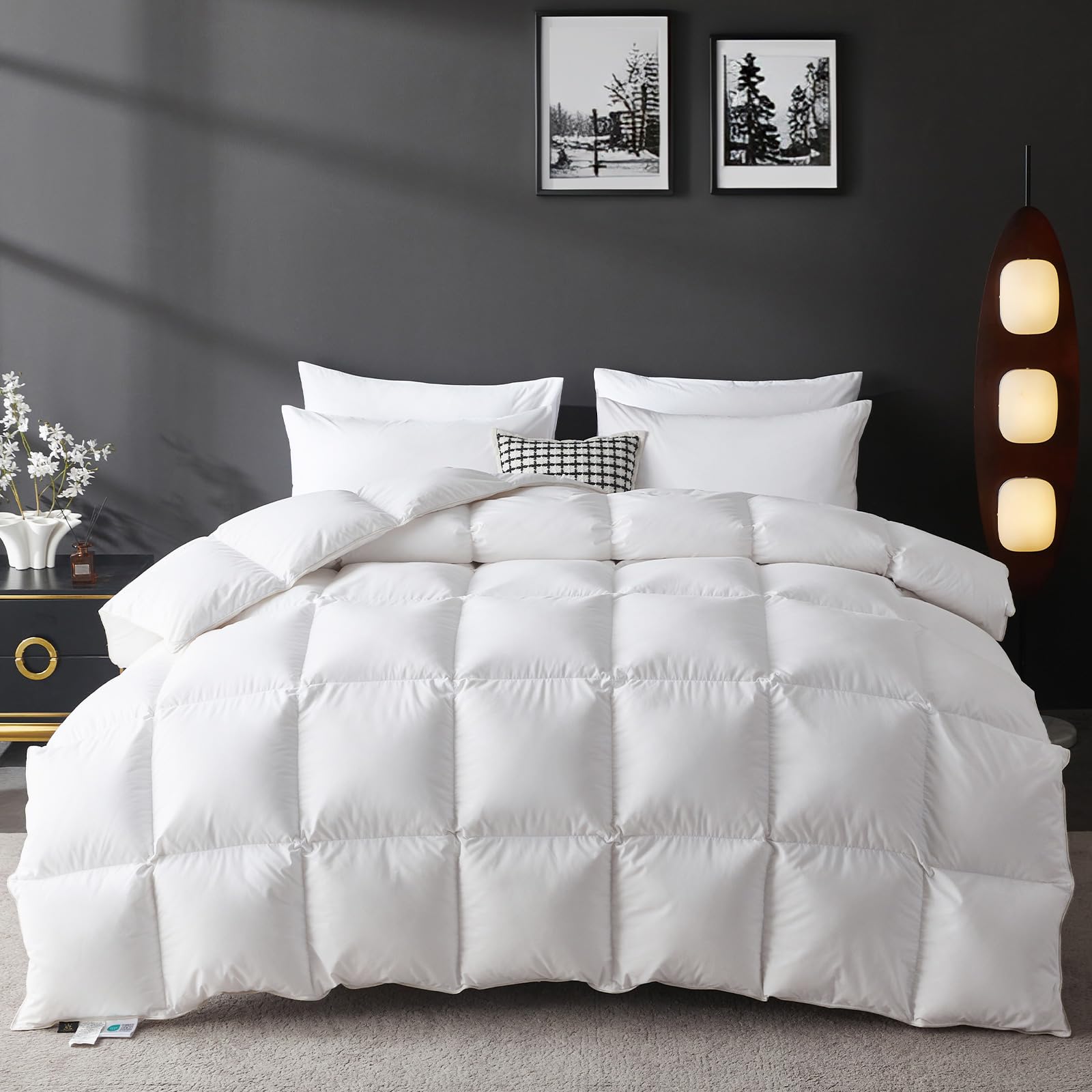 Photo 1 of L LOVSOUL Organic 75% Down Fiber Comforter Queen Size,850+FP,1200TC,Extra Fluffy,Hotel Style,Luxury Ultra Soft All Season White Duvet Insert with 8 Corner Tabs