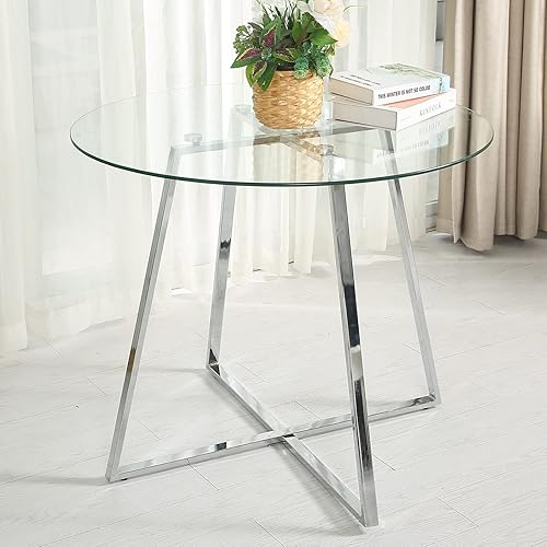 WENYU Moderno juego de mesa de comedor para 4 personas mesa de comedor redonda de cristal con 4 sillas sillas de piel sintética juego de mesa de