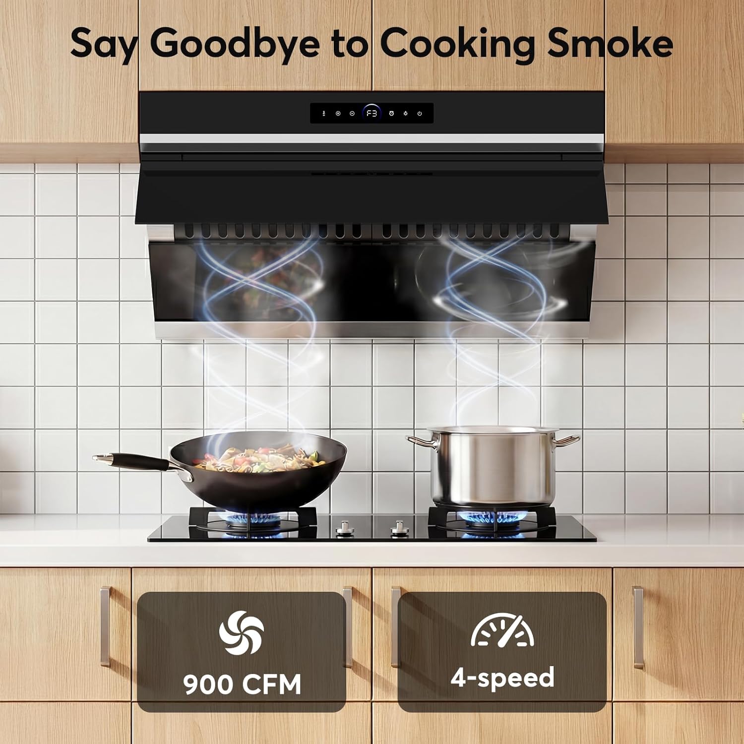 30 inch Under Cabinet Range Hood 900 CFM, Ducted/Ductless Convertible, 4 Speed Kitchen Vent Hood with Touch & Gesture Control, dimmable LED, Timer