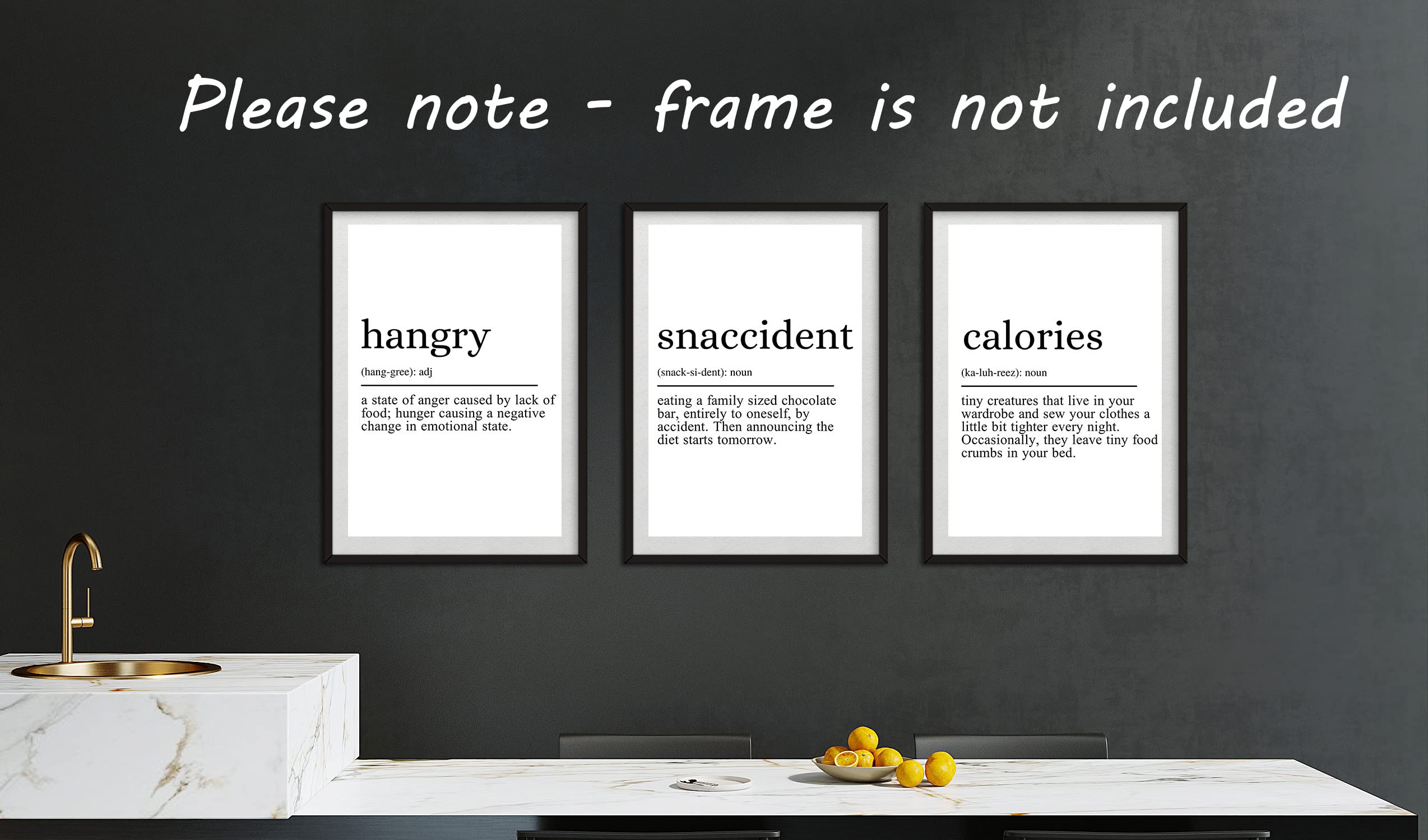 Hangry Snaccident Calories Quote set of 3 Unframed Prints, Kitchen Home Wall Art Decor, Hungry Kitchen Quote (A3) - Image 3