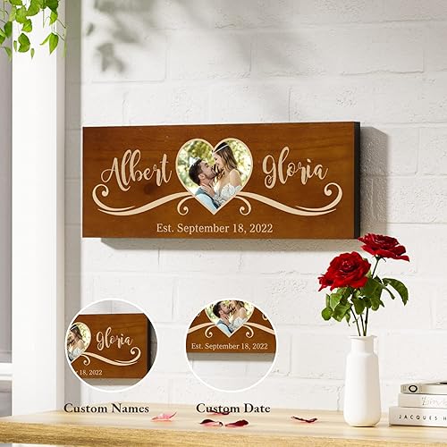 Miniatura 5 de Bemaystar Regalos de boda personalizados, letreros de madera con nombre, foto, fecha, para recuerdos únicos de aniversario, ideas de regalo, regalos